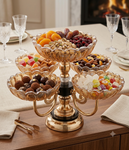 Luxury 5 Bowl Rotating Dry Fruit & Candy Serving Set with Crystal Glass Bowls | Premium Golden Snack Organizer for Dry Fruits, Chocolates, Candies & Nuts