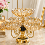 Luxury 5 Bowl Rotating Dry Fruit & Candy Serving Set with Crystal Glass Bowls | Premium Golden Snack Organizer for Dry Fruits, Chocolates, Candies & Nuts