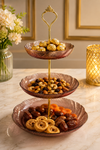 Luxury 3 Tier Crystal Glass Serving Stand with Gold Metal Handle | Premium Dessert, Fruit, Dry Fruit