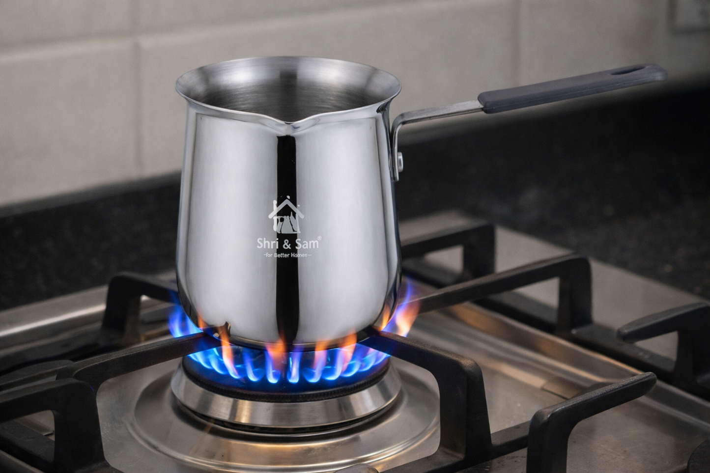 Shri & Sam Stainless 400ml Steel Coffee Warmer with Sandwich Bottom | Heavy Gauge Milk Boiler & Coffee Pot with Heat-Resistant Handle | Durable Kitchen Heating Pan