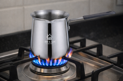 Shri & Sam Stainless 400ml Steel Coffee Warmer with Sandwich Bottom | Heavy Gauge Milk Boiler & Coffee Pot with Heat-Resistant Handle | Durable Kitchen Heating Pan