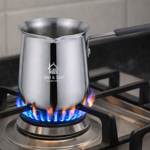 Shri & Sam 900ml Stainless Steel Coffee Warmer with Sandwich Bottom | Heavy Gauge Milk Boiler & Coffee Pot with Heat-Resistant Handle | Durable Kitchen Heating Pan