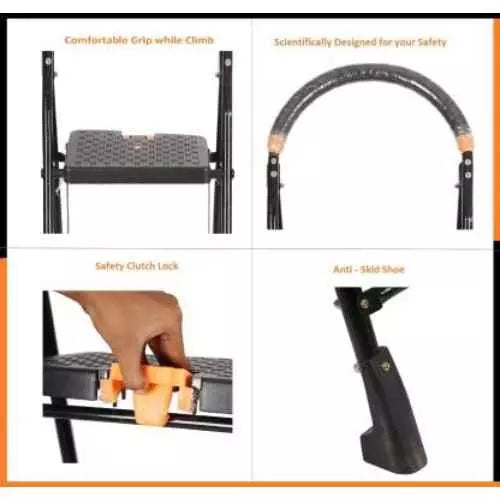 Alnico 4 Steps Black Steel And Virgin Plastic Single Purpose Front Step Adjustable Ladder, KPL 4