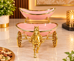 Luxury Golden Horse Carriage Dry Fruit Serving Set with Pink Bowls | Royal Decorative Dry Fruit Box for Home, Diwali &amp; Gifting