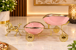 Luxury Golden Horse Carriage Dry Fruit Serving Set with Pink Bowls | Royal Decorative Dry Fruit Box for Home, Diwali &amp; Gifting