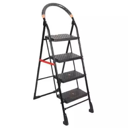 Alnico 4 Steps Black Steel And Virgin Plastic Single Purpose Front Step Adjustable Ladder, KPL 4