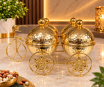 Luxury Golden Carriage Dry Fruit Box Set | 4-Piece Decorative Dry Fruit Serving Tray with Lidded Bowls | Royal Tabletop Gift & Home Décor