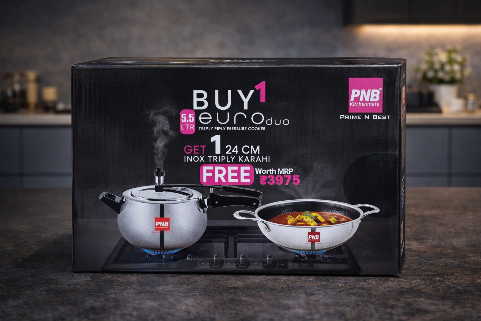PNB Kitchenmate Euro Duo 3 Litre Triply Stainless Steel Pressure Cooke ...