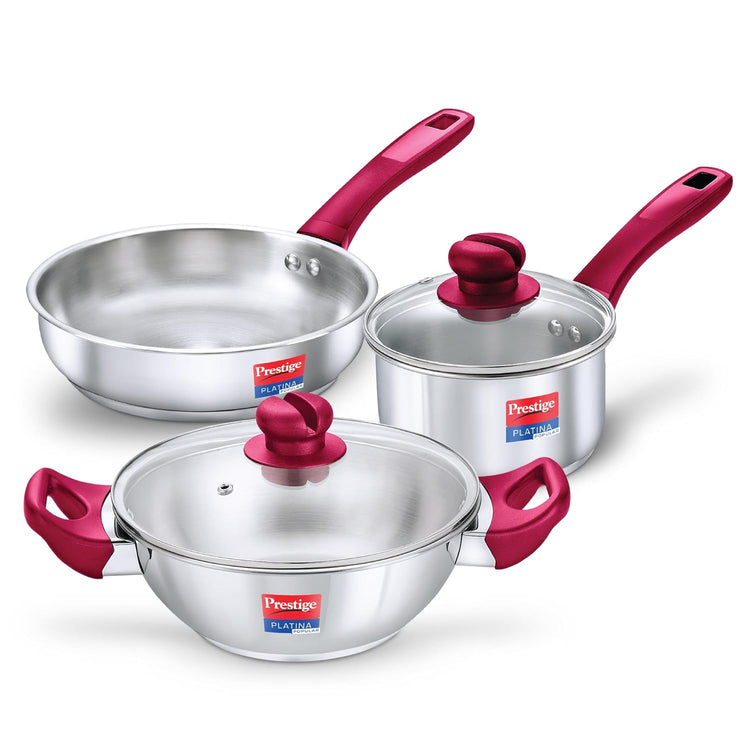 Prestige Platina Popular Stainless Steel 3PCS BYK Set Cookware