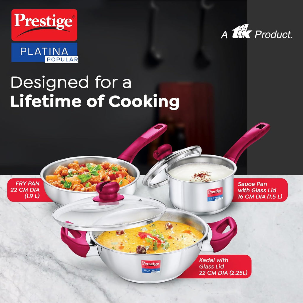 Prestige Platina Popular Stainless Steel 3PCS BYK Set Cookware
