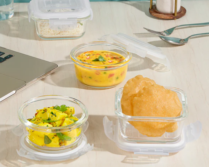 Borosil Pro Universal Glass Lunchbox, 320ml x 2 + 240ml x 2