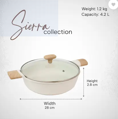 KROSLO Cookware Sierra Nonstick 24cm(4.2Ltr) Saute Pot Cook & Serve Pot with Tempered Glass Lid Induction Bottom Non-Stick Coated Cookware Set (Aluminium, 1 - Piece)