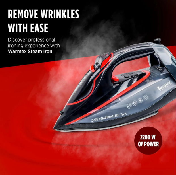 Warmex 2200W No knob Automatic Steam Cloth Iron No Burn Guaranteed with Smart Perfect Care Temperature Control | Heavy Duty Press Ironing Clothes for Home & Travel, Auto Cleaning & Shut Off Sensor
