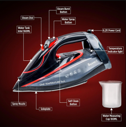 Warmex 2200W No knob Automatic Steam Cloth Iron No Burn Guaranteed with Smart Perfect Care Temperature Control | Heavy Duty Press Ironing Clothes for Home & Travel, Auto Cleaning & Shut Off Sensor