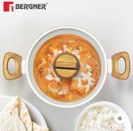 Bergner Naturally Cast Aluminum 24cm (2 L) Kadai with Glass Lid, Marble Non-Stick Coating, Less Oil Use, Scratch Resistant Kadhai, Soft Touch Stylish Handles - Induction Bottom, Free Non-Woven Trivet