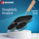 BERGNER Excalibur Lightweight Cast Iron 18cm Breakfast Pan, Sturdy Wooden Handle, Non-Stick Coating, PFAS Free, Perfect Heat Distribution, Elegant Design - Induction Compatible (Blue)