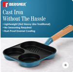 BERGNER Excalibur Lightweight Cast Iron 18cm Breakfast Pan, Sturdy Wooden Handle, Non-Stick Coating, PFAS Free, Perfect Heat Distribution, Elegant Design - Induction Compatible (Blue)