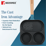BERGNER Excalibur Lightweight Cast Iron 18cm Breakfast Pan, Sturdy Wooden Handle, Non-Stick Coating, PFAS Free, Perfect Heat Distribution, Elegant Design - Induction Compatible (Blue)