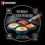 BERGNER Excalibur Lightweight Cast Iron 18cm Breakfast Pan, Sturdy Wooden Handle, Non-Stick Coating, PFAS Free, Perfect Heat Distribution, Elegant Design - Induction Compatible (Blue)