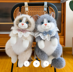 Realistic Grey & White Plush Ragdoll Cat Backpack | Soft Faux Fur Stuffed Cat Shoulder Bag with Lace Bow | Cute School, Travel, Cosplay & Birthday Gift