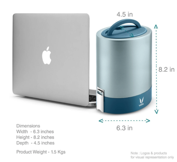 VAYA TYFFYN Jumbo Lunch Box for Office for Men,with Polished Stainless Steel Containers,1300Ml Vacuum Insulated Hot Lunch Box Without Bagmat,Leakproof Hot Tiffin Box with 4 Compartments, Blue