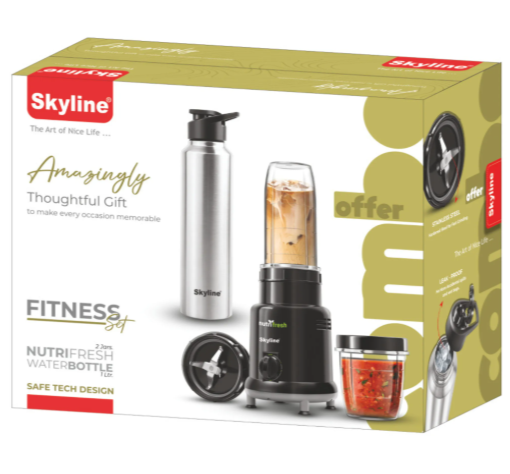 Skyline Fitness Set Nutri Fresh Mixer Grinder Combo | 2 Jars + Steel Bottle | 500W Powerful Motor | Multi-Purpose Kitchen Solution