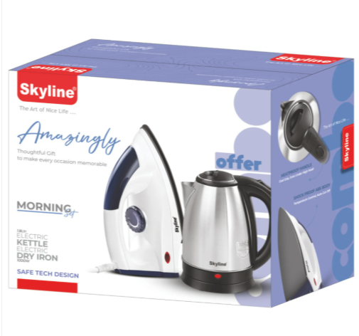 Skyline Morning Set Electric Kettle & Dry Iron Combo | 2-in-1 Kitchen & Laundry Solution | Quick Boil & Smooth Ironing