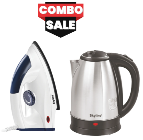 Skyline Morning Set Electric Kettle & Dry Iron Combo | 2-in-1 Kitchen & Laundry Solution | Quick Boil & Smooth Ironing
