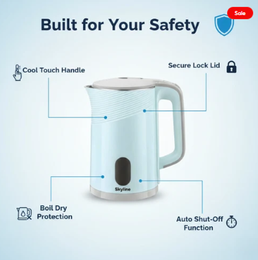Skyline 1500W 1.8L Double Wall Electric Kettle – Fast Boiling, Safe & Efficient