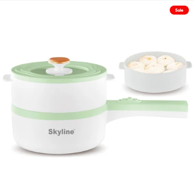 Skyline Multifunction Electric Pan 600–1500W – Fry, Steam, Boil & Cook with Steamer Attachment