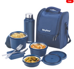 Skyline Office Lunch Box Set | All-in-One 3-Piece Microwave Safe Containers + Pickle Box, Steel Bottle & Insulated Bag