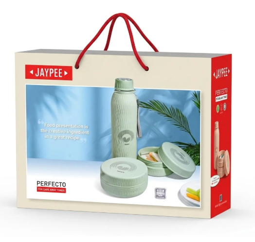 Jaypee Perfecto 3 Piece Gift Set – Water Bottle 690ml with 2 Lunch Boxes 415ml | Premium Tiffin & Bottle Combo for Office & Gifting