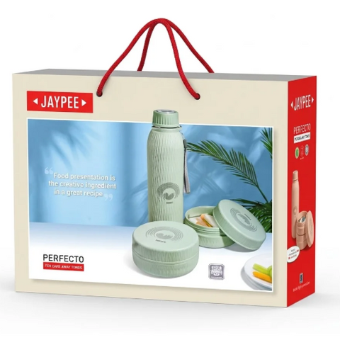 Jaypee Perfecto 3 Piece Gift Set – Water Bottle 690ml with 2 Lunch Boxes 415ml | Premium Tiffin & Bottle Combo for Office & Gifting