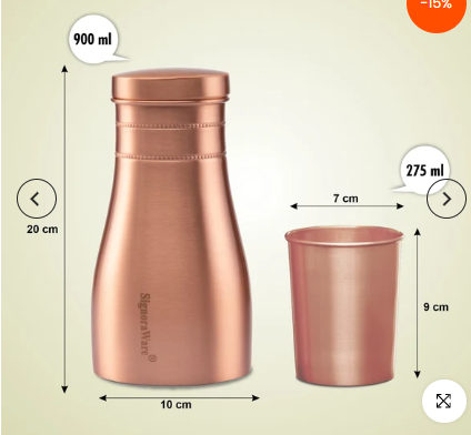 Signoraware Damaru Bottle with 2 Glass (Matt), 900ml + 275 ml Each Glass