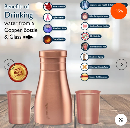 Signoraware Damaru Bottle with 2 Glass (Matt), 900ml + 275 ml Each Glass