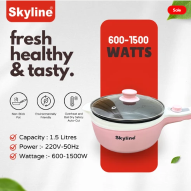 Skyline Multifunction Electric Pan, Adjustable 600-1500W, Versatile Cooking Tool