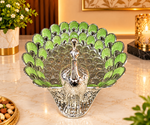 Luxury Peacock Dry Fruit Bowl | Silver Finish Decorative Dry Fruit Serving Tray with Green Enamel Detailing | Premium Tabletop Gift &amp; Home Décor