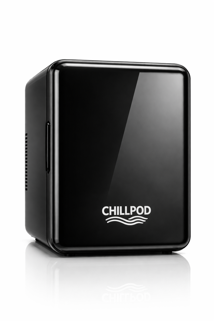ChillPod 6-Can Mini Fridge | Portable Thermoelectric Cooler | Compact Personal Refrigerator for Home, Office & Travel- Black