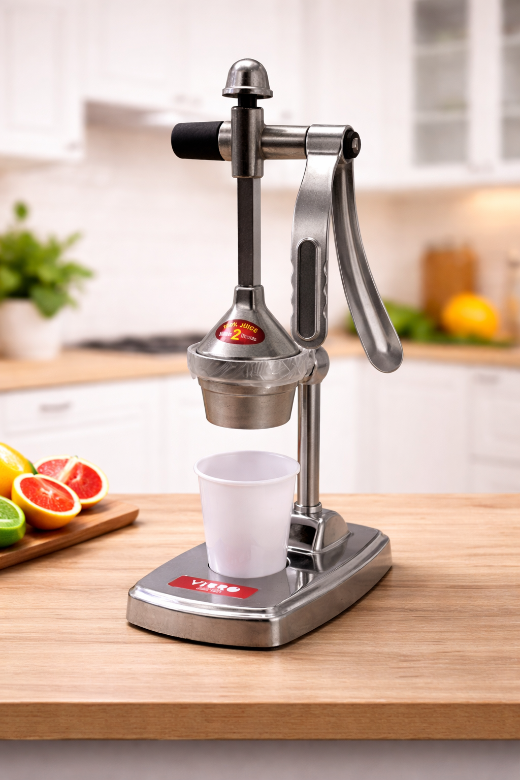 VIBRO Heavy Duty Manual Hand Press Juicer | Portable Juice Machine for Orange, Pomegranate, Mosambi & Lemon | Stainless Steel Press | Easy Clean & Hygienic