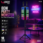 UBON Black SP-230 80W Party Monster Bluetooth Speaker with Adjustable Tripod Stand & 2 Wireless Karaoke Microphones | 4 High Bass Speakers | RGB Lights | 7200mAh Battery | Bluetooth v5.4