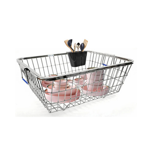Planet Stainless Steel Big Dish Drainer Basket for Kitchen Utensils/Dish Drying Stand/Plate Rack/Bartan Basket/Sink Counter Top Dish Drainer Rack (64x47x20 cm)