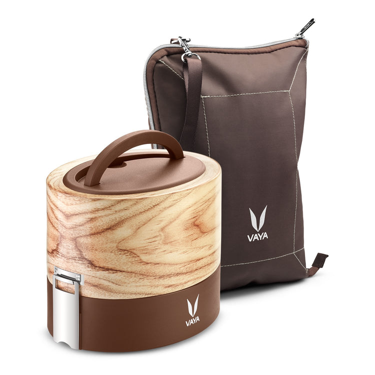 VAYA TYFFYN Lyte 600 ml Graphite Polished Stainless Steel Tiffin Box with BagMat 2 Containers Lunch Box (600 ml, Thermoware)