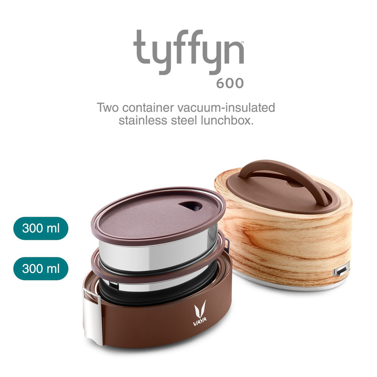 VAYA TYFFYN Lyte 600 ml Graphite Polished Stainless Steel Tiffin Box with BagMat 2 Containers Lunch Box (600 ml, Thermoware)