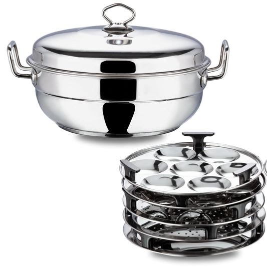 Vinod Stainless Steel Multi Kadai - 5 Plates, 26 cm | 2 Idli, 2 Dhokla and 1 Patra Plate/All in One Idli Cooker, Heavy Guage Idli maker, SAS Bottom Steamer - 2 Year Warranty