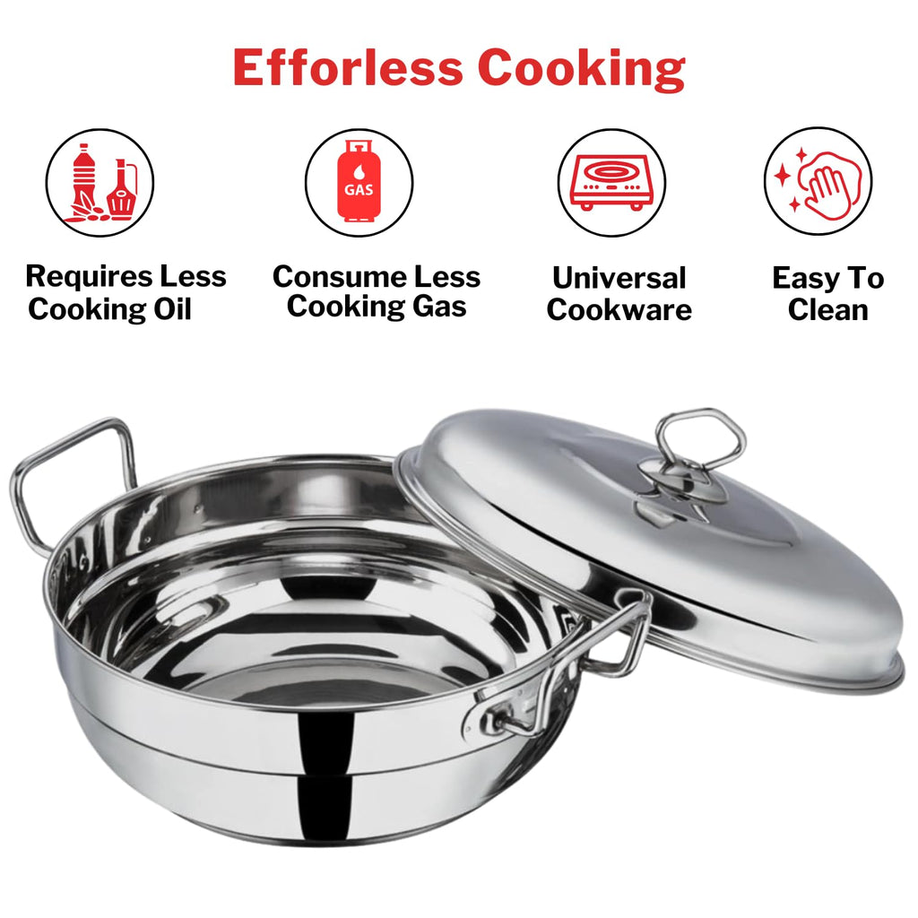 Vinod Stainless Steel Multi Kadai - 5 Plates, 26 cm | 2 Idli, 2 Dhokla and 1 Patra Plate/All in One Idli Cooker, Heavy Guage Idli maker, SAS Bottom Steamer - 2 Year Warranty