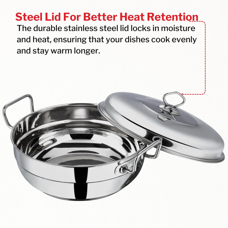 Vinod Stainless Steel Multi Kadai - 5 Plates, 26 cm | 2 Idli, 2 Dhokla and 1 Patra Plate/All in One Idli Cooker, Heavy Guage Idli maker, SAS Bottom Steamer - 2 Year Warranty