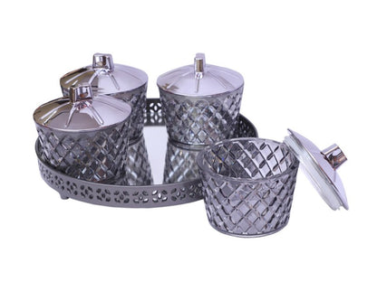 Jaypee Plus Luxe 4 Jar Dry Fruit & Snacks Storage Container Set of 4 Pcs | BPA Free & Airtight Silicone Seal Lid with Mirror Glass Tray | Durable & Break Resistant 500 ml, Light Grey