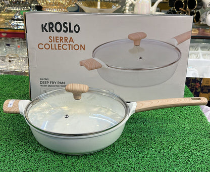 Kroslo Sierra 26cm Ceramic Deep Fry Pan with Glass Lid | Non-Stick Ceramic Coating | Induction Friendly