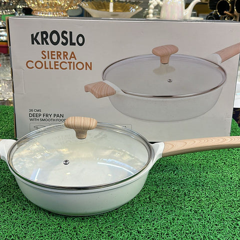 Kroslo Sierra 26cm(3Litres) Ceramic Deep Fry Pan with Glass Lid | Non-Stick Ceramic Coating | Induction Friendly