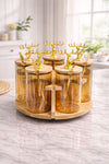 6 Jar Glass Spice & Dry Fruit Storage Set with Wooden Rotating Stand | Premium Kitchen Organizer with Gold Deer Lid & Spoons